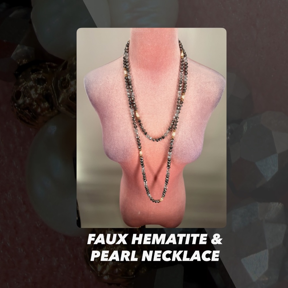 EUC Faux Hematite And Pearl Necklace